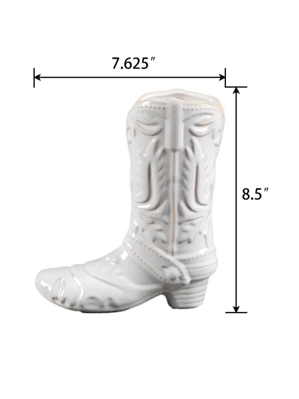 White Ceramic Cowboy Boot Vase - Decorative Floral Accent